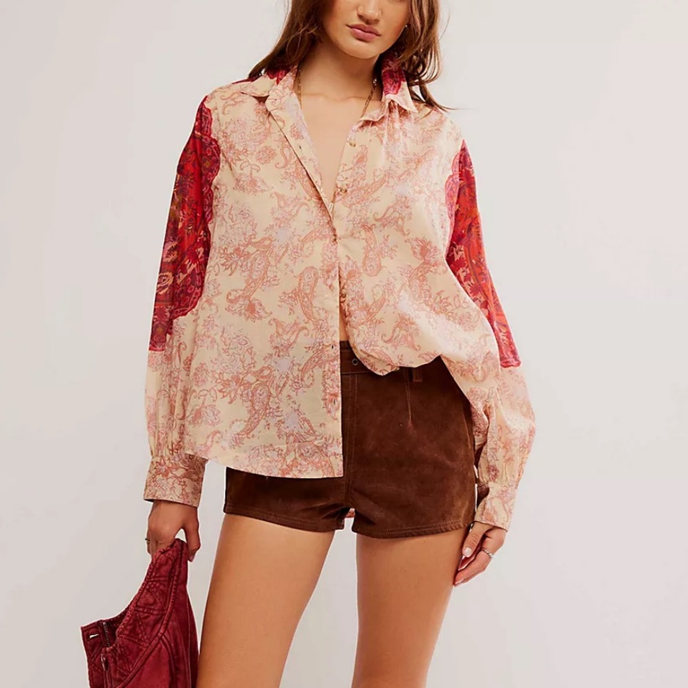 Free People-Rose Bud Blouse Shirt Top-100% Cotton-Boho-Festival-Floral-S